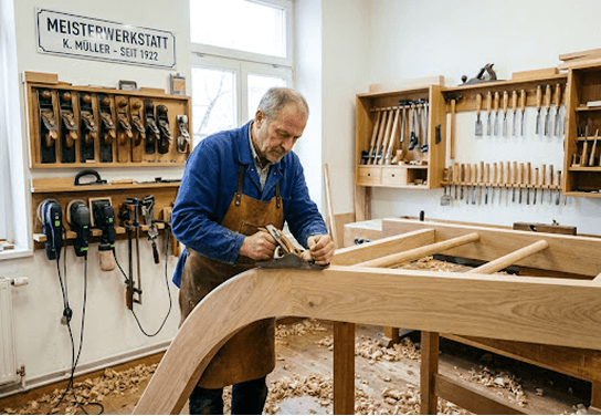 Fachhandwerker bei der Arbeit an einem Holzprojekt in der Werkstatt