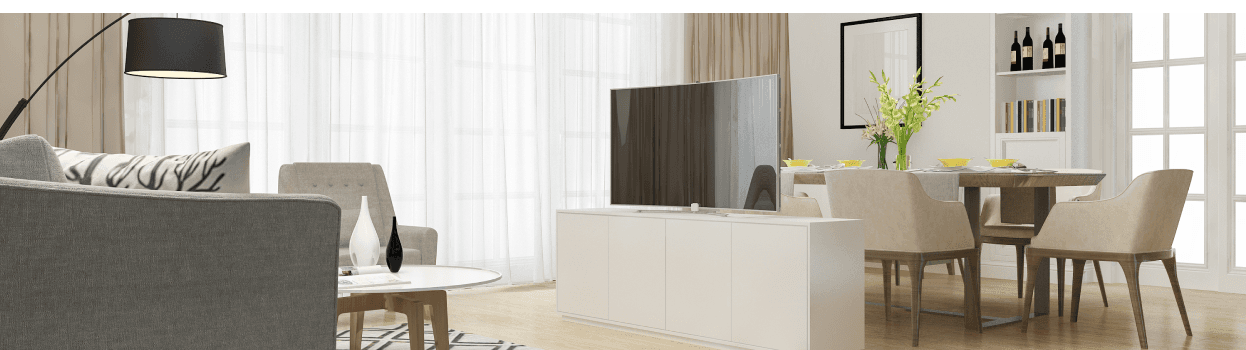 Modernes Wohnzimmer mit natürlichem Licht und minimalistischer Einrichtung